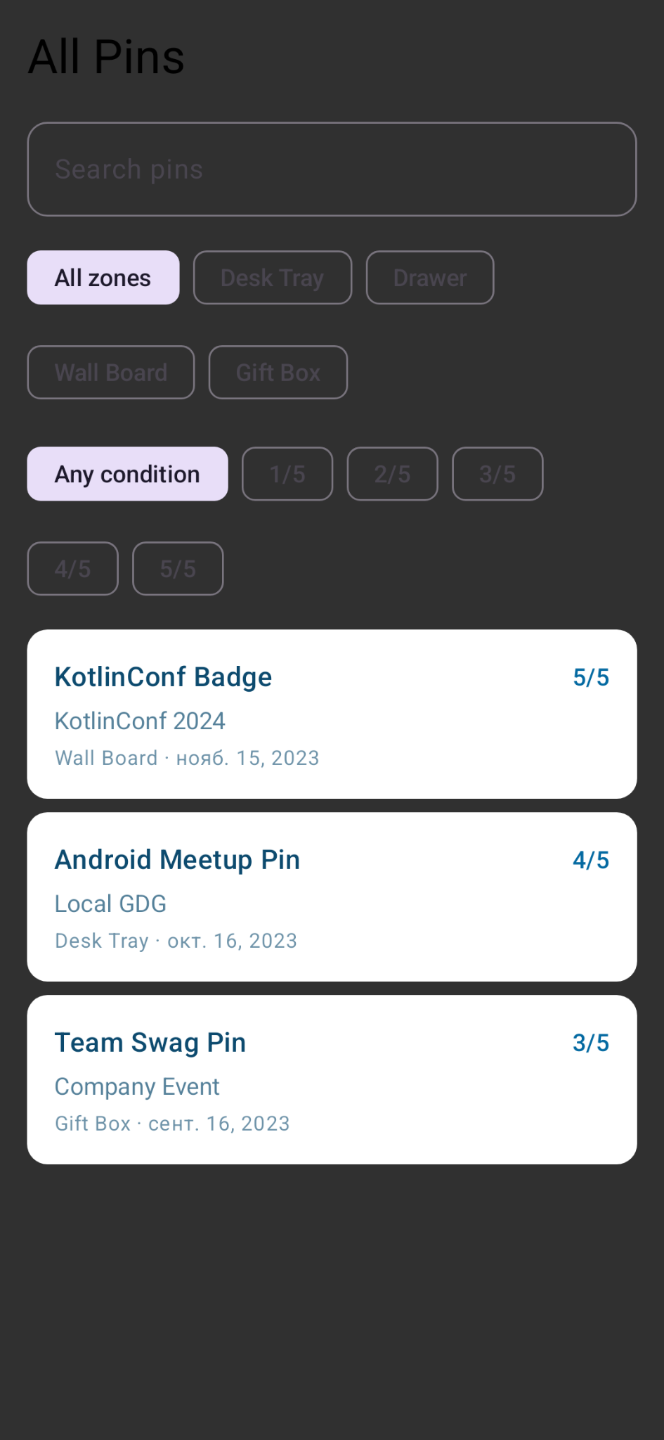 Pins list